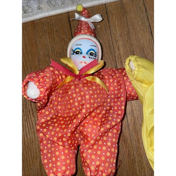 Vintage Lot Of 2 Court Jester Ornamental Hard Face with Ornate Fabric Headress - Picture 2 of 4